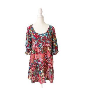 Natural Life Floral Tiered Mini Dress Size Medium Boho